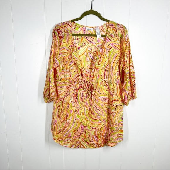 Liz & Co Orange and Pink Tropical Swim Cover Up Large - Picture 1 of 5